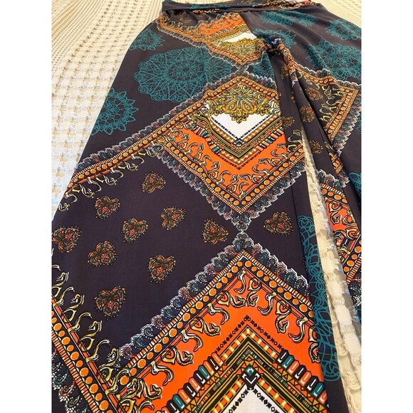 Bobbie Brooks Navy Patterened Silky Feel Wide Plazzo Stretchy Size Medium Pants - Picture 3 of 10